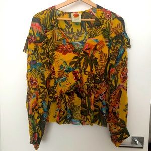 FARM RIO long sleeve peplum patterned top